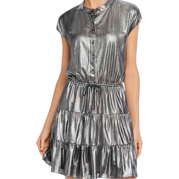 Rebecca Minkoff Silver Metallic Ollie Tiered Mini Dress - Picture 4 of 15